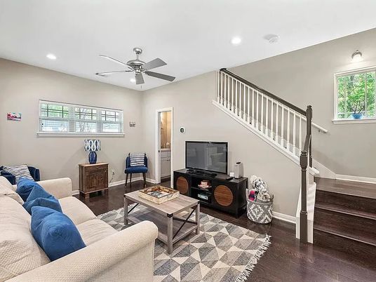 Interior, Living room, Recessed Lighting, Wood Texture Flooring