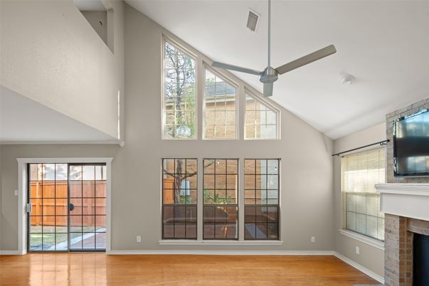 Fireplace, Interior, Pendant Lights, Wood Texture Flooring