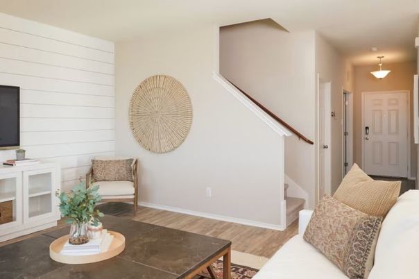 Interior, Living room, Pendant Lights, Wood Texture Flooring