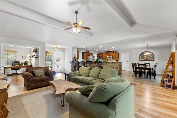 Dining room, Interior, Kitchen, Living room, Pendant Lights, Recessed Lighting, Wood Texture Flooring