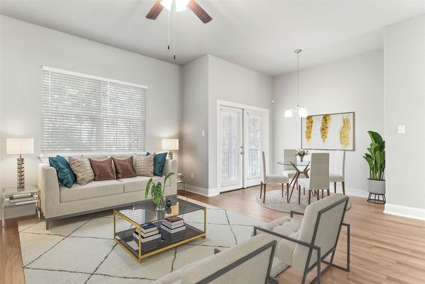 Dining room, Interior, Living room, Pendant Lights, Wood Texture Flooring