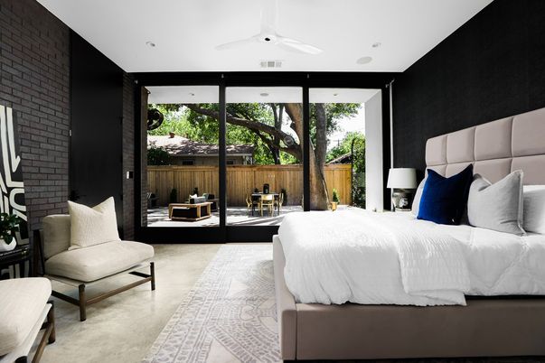 Bedroom, Interior, Recessed Lighting, Stone Walls