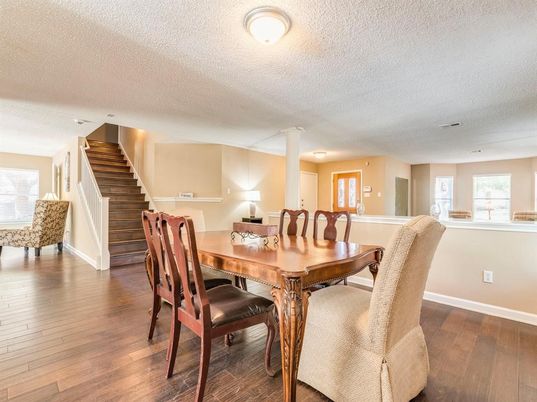 Dining room, Interior, Recessed Lighting, Wood Texture Flooring
