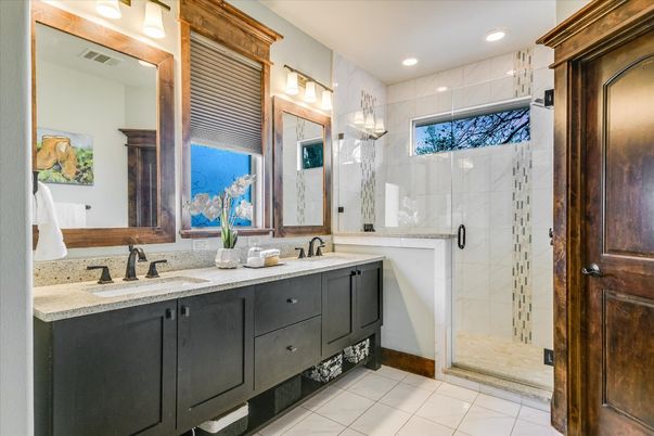 Bathroom, Dual Sink Vanities, Glass Shower, Interior, Recessed Lighting