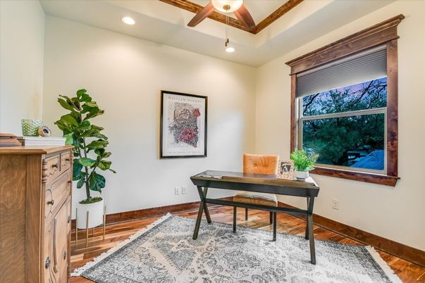 Home Office, Interior, Recessed Lighting, Wood Texture Flooring