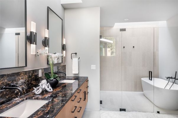 Bathroom, Dual Sink Vanities, Free Standing Baths, Glass Shower, Interior