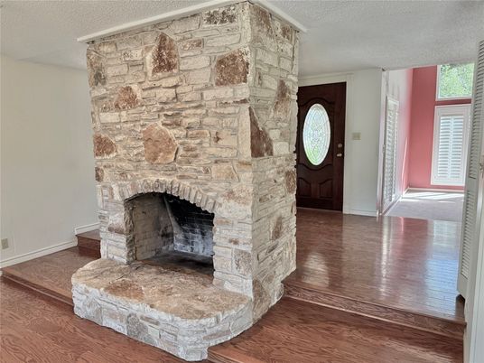 Fireplace, Interior, Stone Walls, Wood Texture Flooring