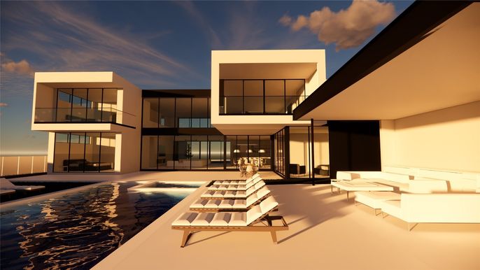 Exterior, Facade, Pool, Modern