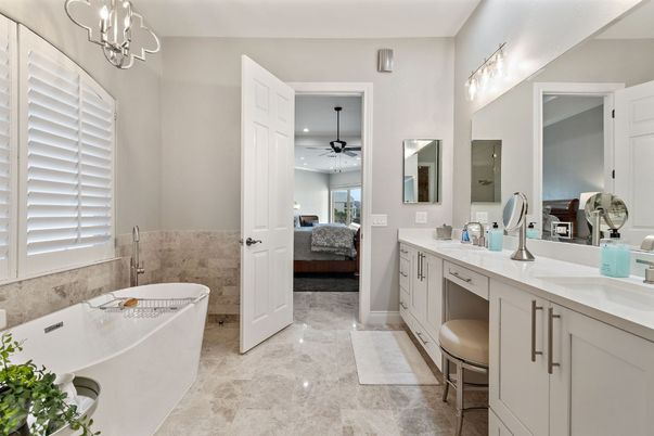Bathroom, Bedroom, Dual Sink Vanities, Free Standing Baths, Interior, Pendant Lights