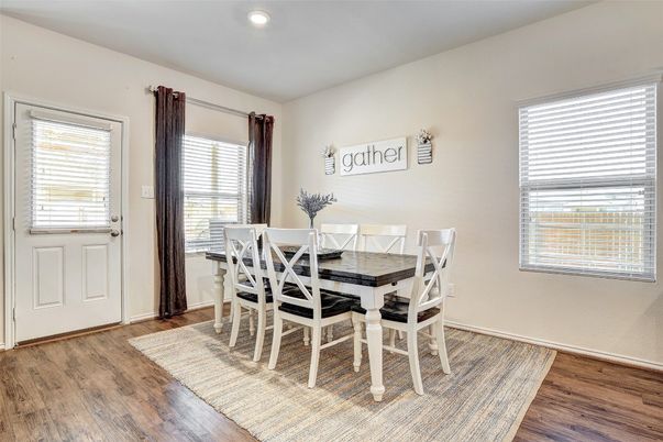 Dining room, Interior, Recessed Lighting, Wood Texture Flooring