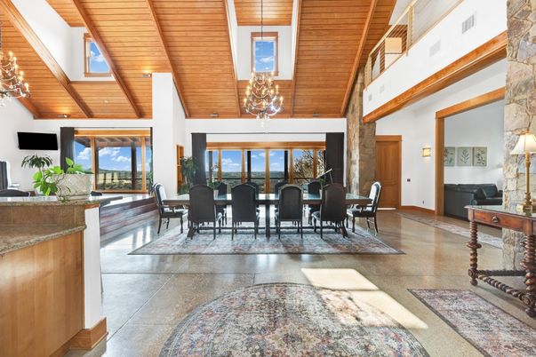 Chandelier, Dining room, Interior, Wooden Beams, Wooden Ceilings