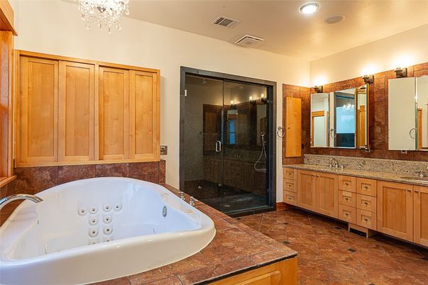 Bathroom, Dual Sink Vanities, Glass Shower, Interior, Recessed Lighting