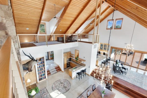 Chandelier, Dining room, Interior, Living room, Pendant Lights, Wooden Beams, Wooden Ceilings