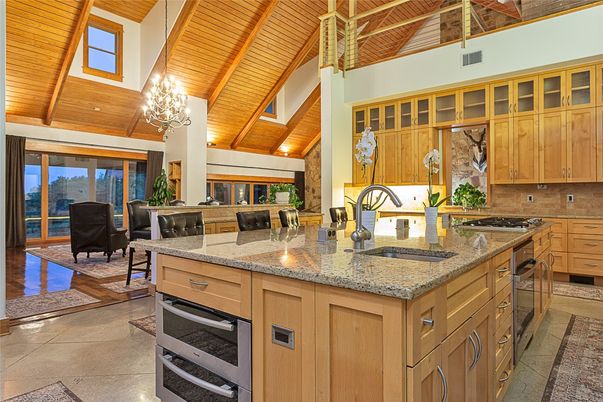 Chandelier, Interior, Kitchen, Stainless Steel Appliances, Wooden Beams, Wooden Ceilings