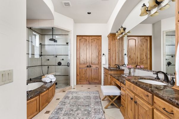 Bathroom, Dual Sink Vanities, Glass Shower, Interior, Recessed Lighting