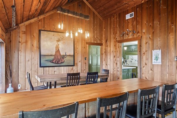 Dining room, Interior, Pendant Lights, Wooden Beams, Wooden Ceilings, Wooden Walls