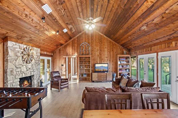Fireplace, Interior, Living room, Stone Walls, Wooden Beams, Wooden Ceilings, Wood Texture Flooring, Wooden Walls