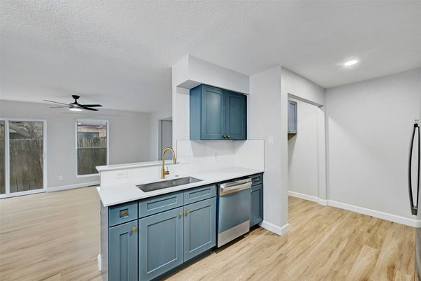 Interior, Kitchen, Recessed Lighting, Wood Texture Flooring