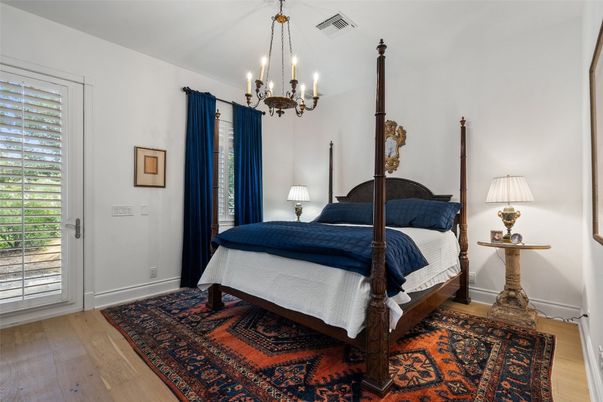 Bedroom, Chandelier, Interior, Wood Texture Flooring