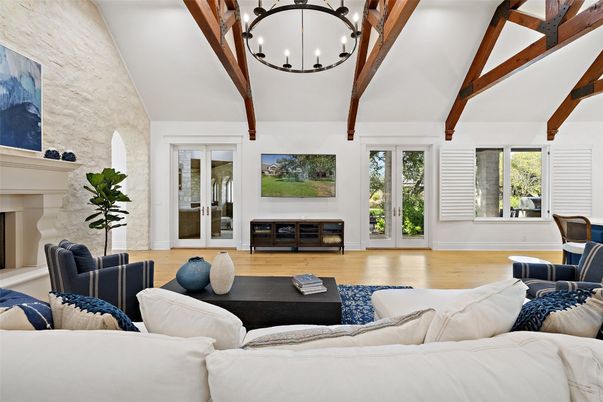 Fireplace, Interior, Living room, Stone Walls, Wooden Beams, Wood Texture Flooring