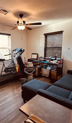 Fitness Equipment, Home Office, Interior, Wood Texture Flooring