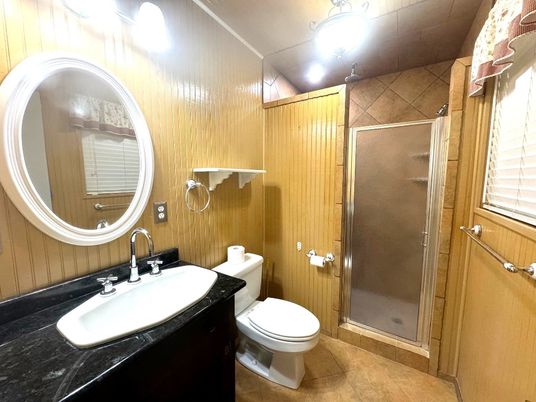 Bathroom, Glass Shower, Interior, Wooden Walls