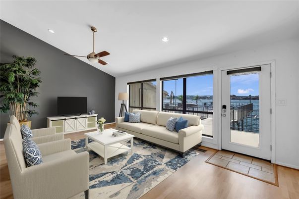 Interior, Living room, Recessed Lighting, Water, Wood Texture Flooring