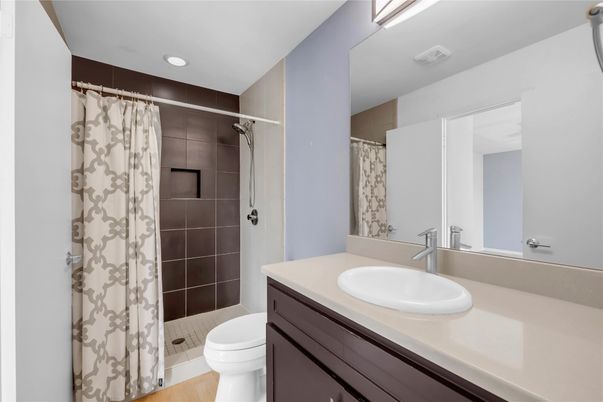 Bathroom, Interior, Recessed Lighting, Wood Texture Flooring