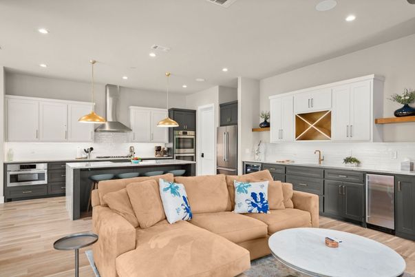 Interior, Kitchen, Living room, Pendant Lights, Recessed Lighting, Stainless Steel Appliances, Wood Texture Flooring