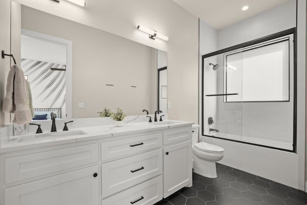 Bathroom, Dual Sink Vanities, Glass Shower, Interior, Recessed Lighting