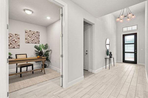 Home Office, Interior, Pendant Lights, Recessed Lighting, Wood Texture Flooring