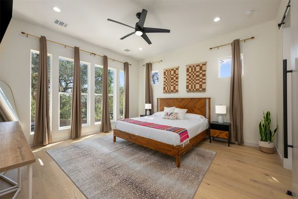 Bedroom, Interior, Recessed Lighting, Wood Texture Flooring