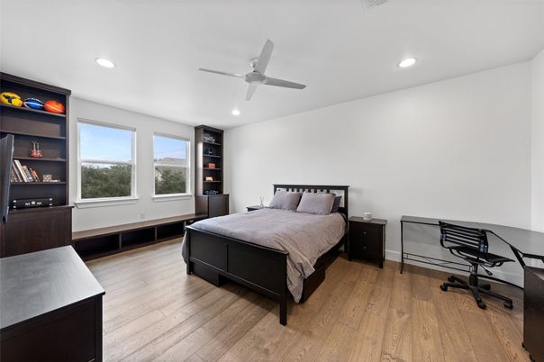 Bedroom, Home Office, Interior, Recessed Lighting, Wood Texture Flooring