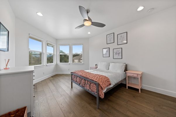Bedroom, Interior, Recessed Lighting, Wood Texture Flooring