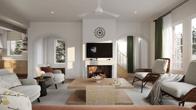 Fireplace, Interior, Living room, Recessed Lighting
