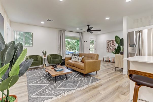 Interior, Living room, Recessed Lighting, Wood Texture Flooring