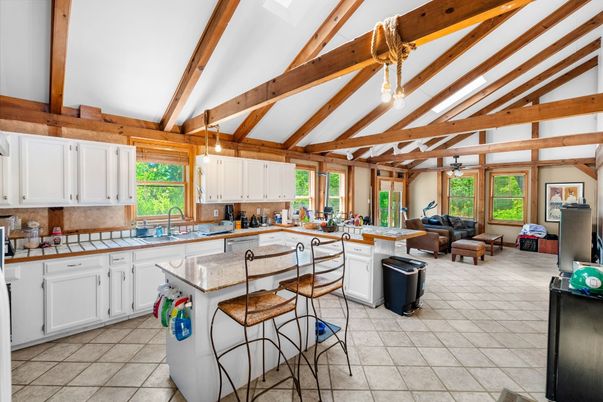 Interior, Kitchen, Living room, Tile Countertops, Wooden Beams