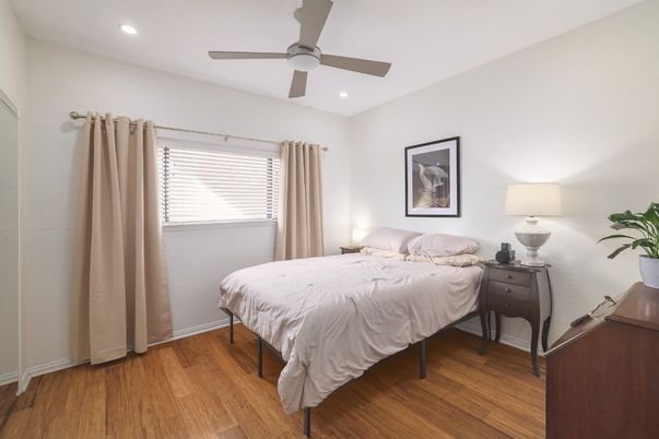 Bedroom, Interior, Recessed Lighting, Wood Texture Flooring