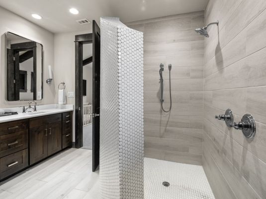 Bathroom, Interior, Recessed Lighting, Wood Texture Flooring