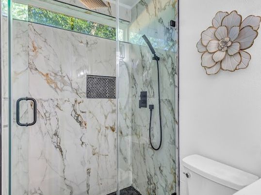 Bathroom, Glass Shower, Interior, Marble Walls