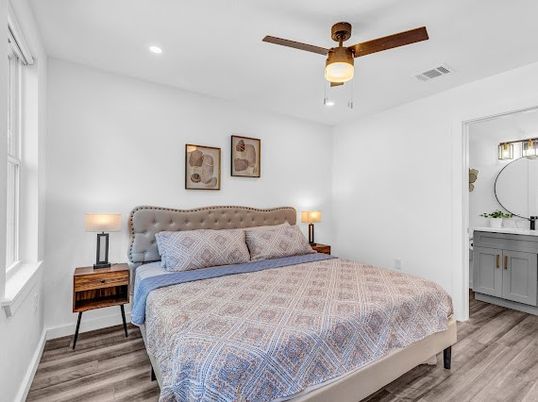 Bedroom, Interior, Recessed Lighting, Wood Texture Flooring