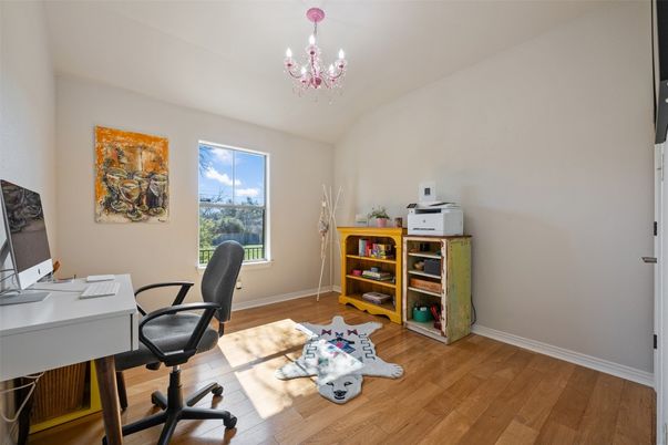 Chandelier, Home Office, Interior, Wood Texture Flooring