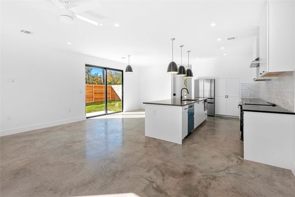 Empty room, Interior, Kitchen, Pendant Lights, Recessed Lighting