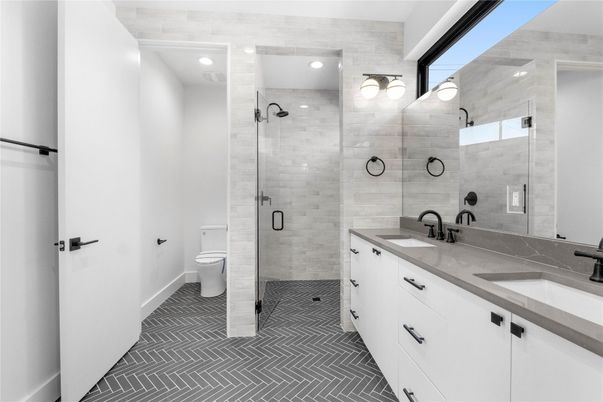 Bathroom, Dual Sink Vanities, Glass Shower, Interior, Recessed Lighting