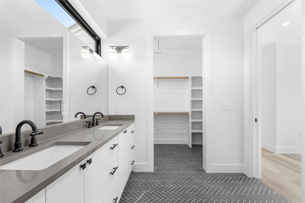 Bathroom, Dual Sink Vanities, Interior, Walk-in Closets, Wood Texture Flooring