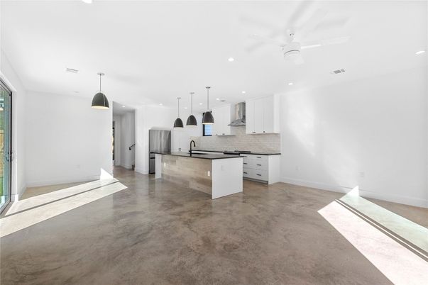 Empty room, Interior, Kitchen, Pendant Lights, Recessed Lighting