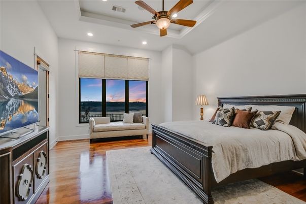 Bedroom, Interior, Recessed Lighting, Water, Wood Texture Flooring