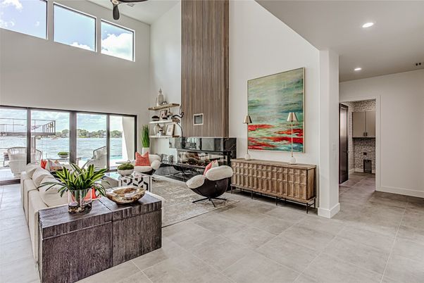 Fireplace, Interior, Living room, Recessed Lighting, Water