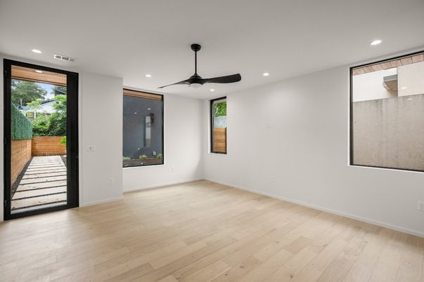 Empty room, Interior, Recessed Lighting, Wood Texture Flooring