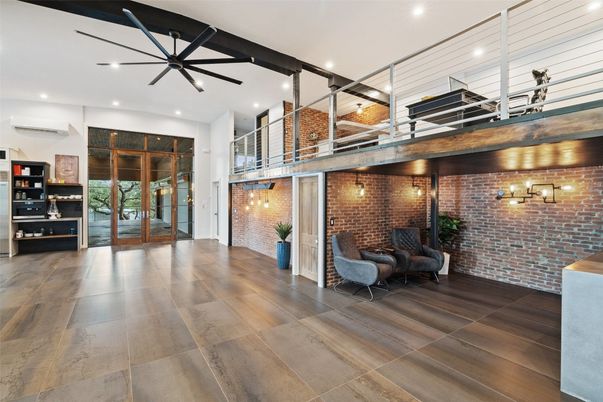 Interior, Recessed Lighting, Stone Walls, Wood Texture Flooring